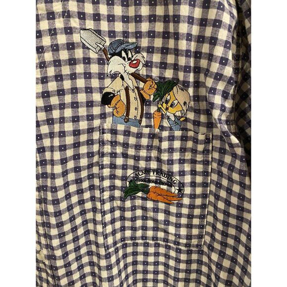 Acme Clothing VTG Embroidered Looney Tunes Plaid Button Shirt (No Collar) OSFA - Picture 3 of 10